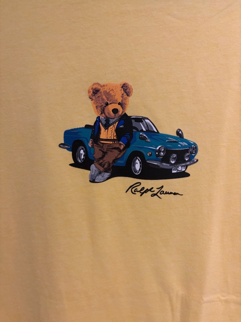 Polo Ralph Lauren Polo Bear T-Shirt Yellow Men's Large L Car Convertible